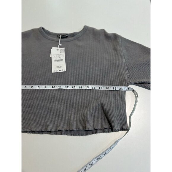 Zara Ribbed Cropped Long Sleeve Shirt New Large Grey Boho Flirty Staple Warm - Picture 5 of 7